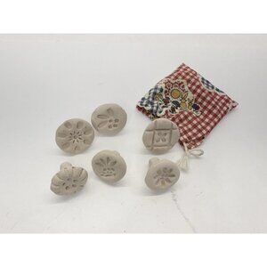 Vintage Maraners Handmade Clay Cookie Stamps W/ Cute Bunny Cloth Carry Bag